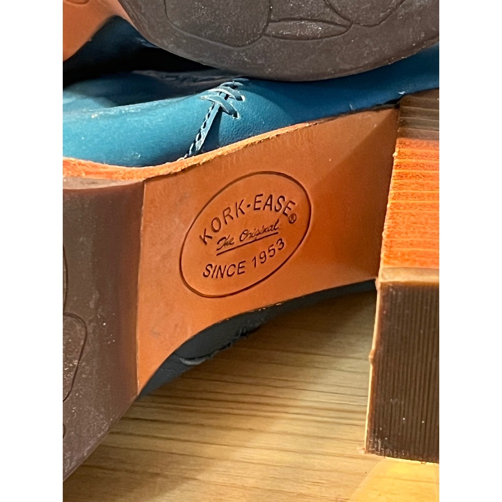 Kork-Ease Teal Blue Leather Whipstitch Block Heel Ankle‎ Boots K03204 Size 7/38 - Picture 9 of 9